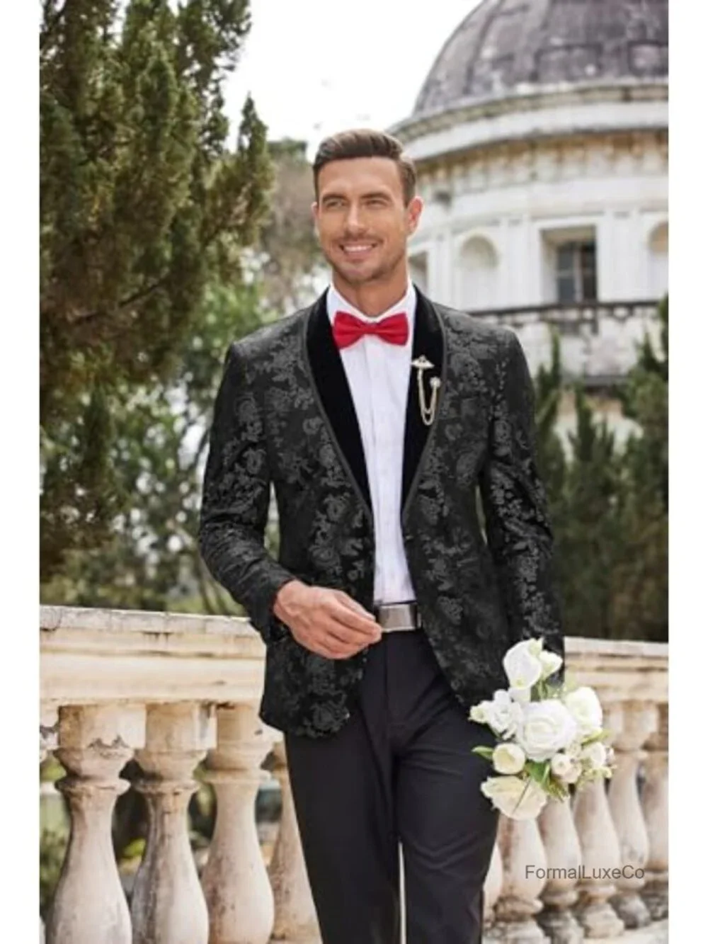 Velvet Tuxedo Blazer Floral Shawl Lapel Men's Wedding Prom Party Jacket